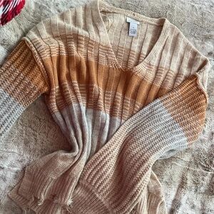 Rue21 V-Neck Sweater in Beige and Orange Stripes